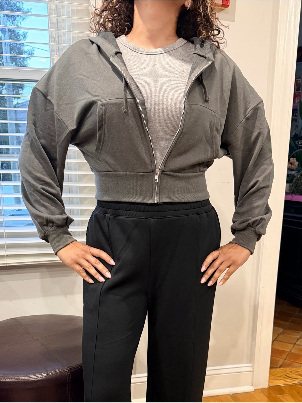 Active USA Black Cropped Zip Hoodie Jacket - Gray